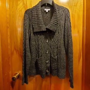 St John's Bay gray, button down, cardigan